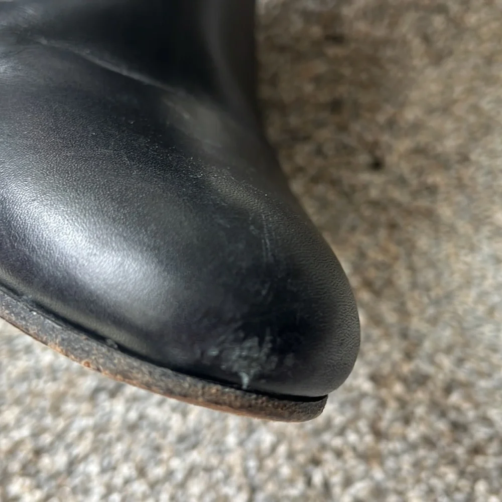 VINCE Michela size 9 black leather hidden wedge 2.5” heel 9.5” tall boots ITALY